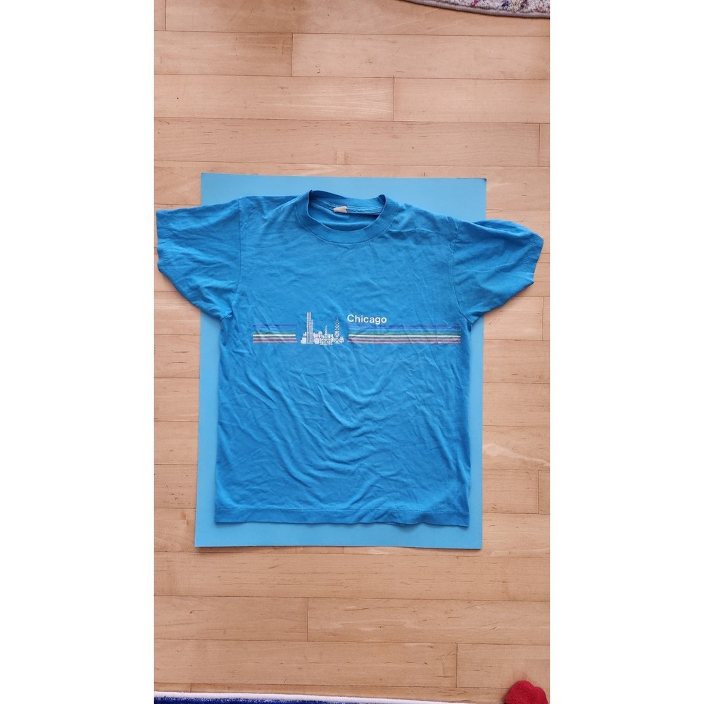 Vintage Chicago Skyline T-Shirt Cotton Size S Womens Blue
